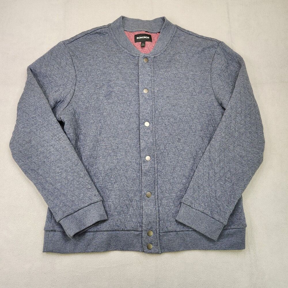 Bonobos‎ Men's Quilted Blue Bomber Jacket Snap Pockets Size L Casual Preppy